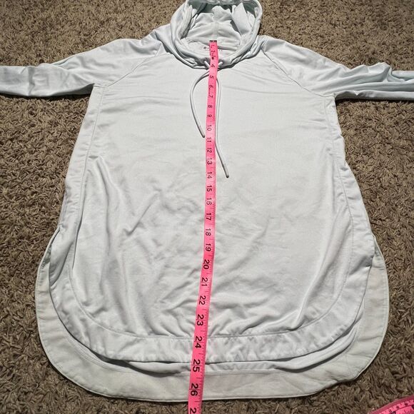 Athleta Women's Small Uptempo Hoodie Sweatshirt Light Blue Thumb Holes - Picture 8 of 9